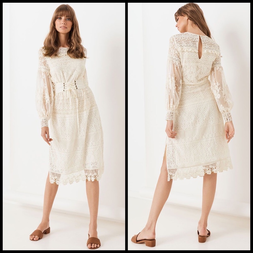NWT Spell & the Gypsy Collective Cream Dawn Lace Belted Midi Dress